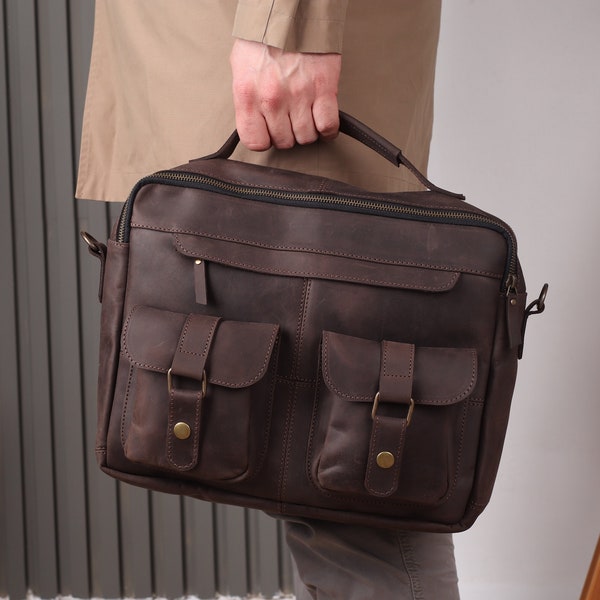 Sac messager en cuir homme, cartable en cuir fait à la main, mallette en cuir homme, sac pour ordinateur portable homme, sac collège en cuir, sac à bandoulière en cuir