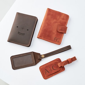 Funda de pasaporte personalizada, Juego de porta pasaporte, Funda de pasaporte y etiqueta de equipaje, Billetera de pasaporte para hombres, Funda de pasaporte de cuero