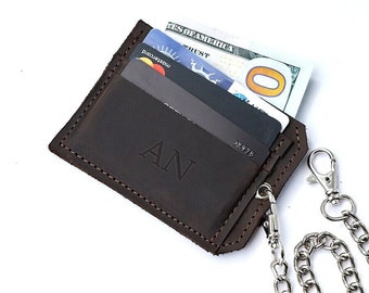 Engraved wallet with chain, Biker leather wallet, Mens chain wallet, Biker wallet chain, Wallet with chain for men, Credit card wallet