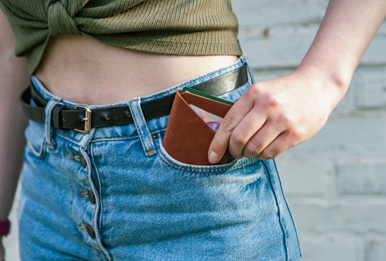 Cartera de bolsillo frontal, portatarjetas de cuero, hombres de billetera minimalista, funda de tarjeta de cuero, billetera de cuero minimalista, billetera de tarjeta sSim imagen 3