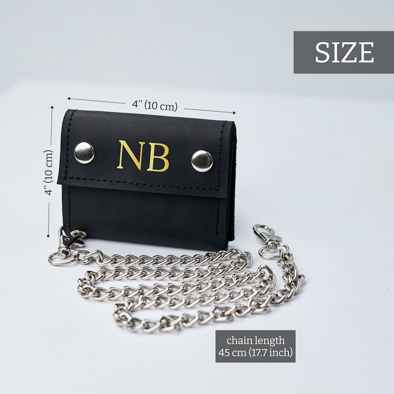 Cartera personalizada con cadena, Cartera de cadena hecha a mano, Cartera de cuero con cadena para hombre, Cartera de cadena de motocicleta, Cartera de monograma para hombre imagen 5
