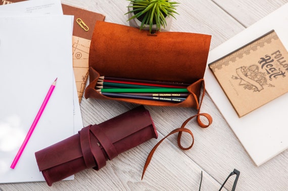 Leather pencil case,Pencil organizer case,Monogrammed pencil case,Leather pencil pouch,Leather pen holder,Personalized pencil case