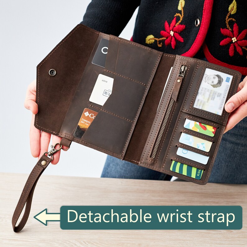 Cartera de viaje de cuero personalizada, organizador de cartera de viaje, cartera de viaje familiar, cartera de viaje con monograma, cartera de viaje de pasaporte imagen 4