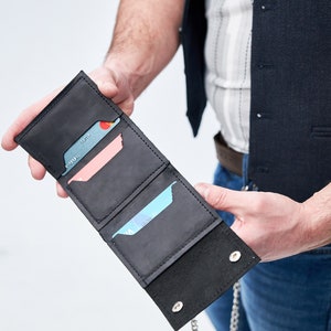 Cartera personalizada con cadena, Cartera de cadena hecha a mano, Cartera de cuero con cadena para hombre, Cartera de cadena de motocicleta, Cartera de monograma para hombre imagen 10