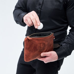 Pochette personnalisée pour objets de valeur de golf, cadeaux de golf pour hommes, pochette de golf en cuir, sac de golf fait main, accessoires de golf pour hommes, sac pochette à fermeture éclair