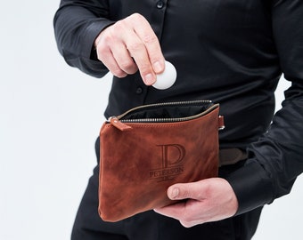 Personalisierte Golftasche,Golf Geschenke für Männer,Leder Golf Pouch,handgefertigte Golftasche,Golf Accessoires für Männer,Reißverschluss Beutel Tasche