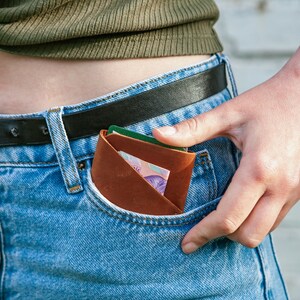 Cartera de bolsillo frontal, portatarjetas de cuero, hombres de billetera minimalista, funda de tarjeta de cuero, billetera de cuero minimalista, billetera de tarjeta sSim imagen 9