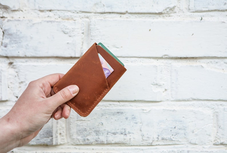 Cartera de bolsillo frontal, portatarjetas de cuero, hombres de billetera minimalista, funda de tarjeta de cuero, billetera de cuero minimalista, billetera de tarjeta sSim imagen 1
