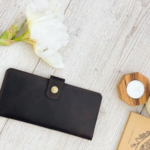 Cartera larga de cuero, Cartera plegable larga, Cartera de mujer grande, Cartera larga personalizada, Cartera alta personalizada imagen 10