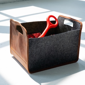 Leather basket, Leather storage bins, Household storage, Wardrobe storage, Felt storage box, Felt storage basket, Felt storage containers
