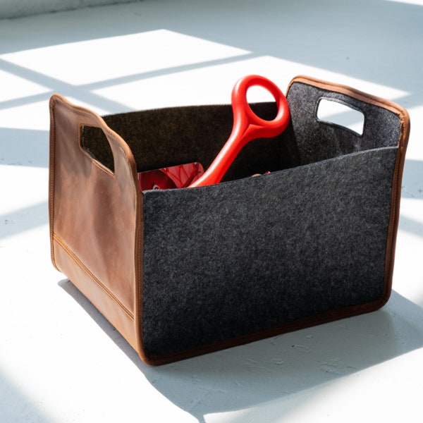 Leather basket, Leather storage bins, Household storage, Wardrobe storage, Felt storage box, Felt storage basket, Felt storage containers