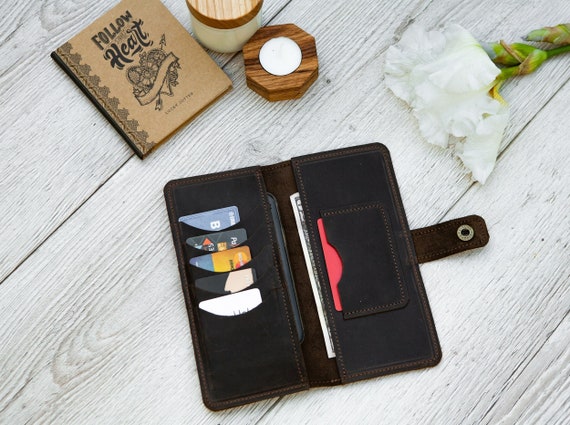 Long Leather Wallet long Bifold Wallet womens Wallet Large
