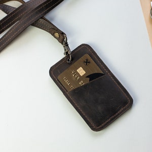 Cordão de couro com porta-identificação, porta-crachá de identificação personalizado, porta-cartão de identificação, porta-identificação com bolso, porta-crachá de couro, porta-cartões de identificação personalizado