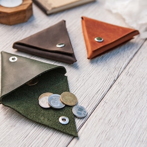 Bolsa de moedas triangular, bolsa de moedas de couro, bolsa de moedas de couro, bolsa de troca pequena, mini bolsa de moedas, carteira de moedas feminina, bolsa de moedas minimalista