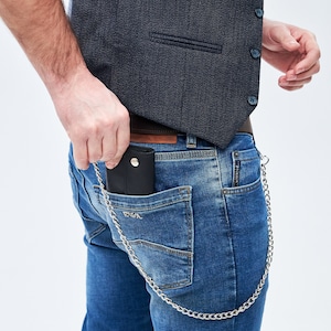 Cartera personalizada con cadena, Cartera de cadena hecha a mano, Cartera de cuero con cadena para hombre, Cartera de cadena de motocicleta, Cartera de monograma para hombre imagen 9