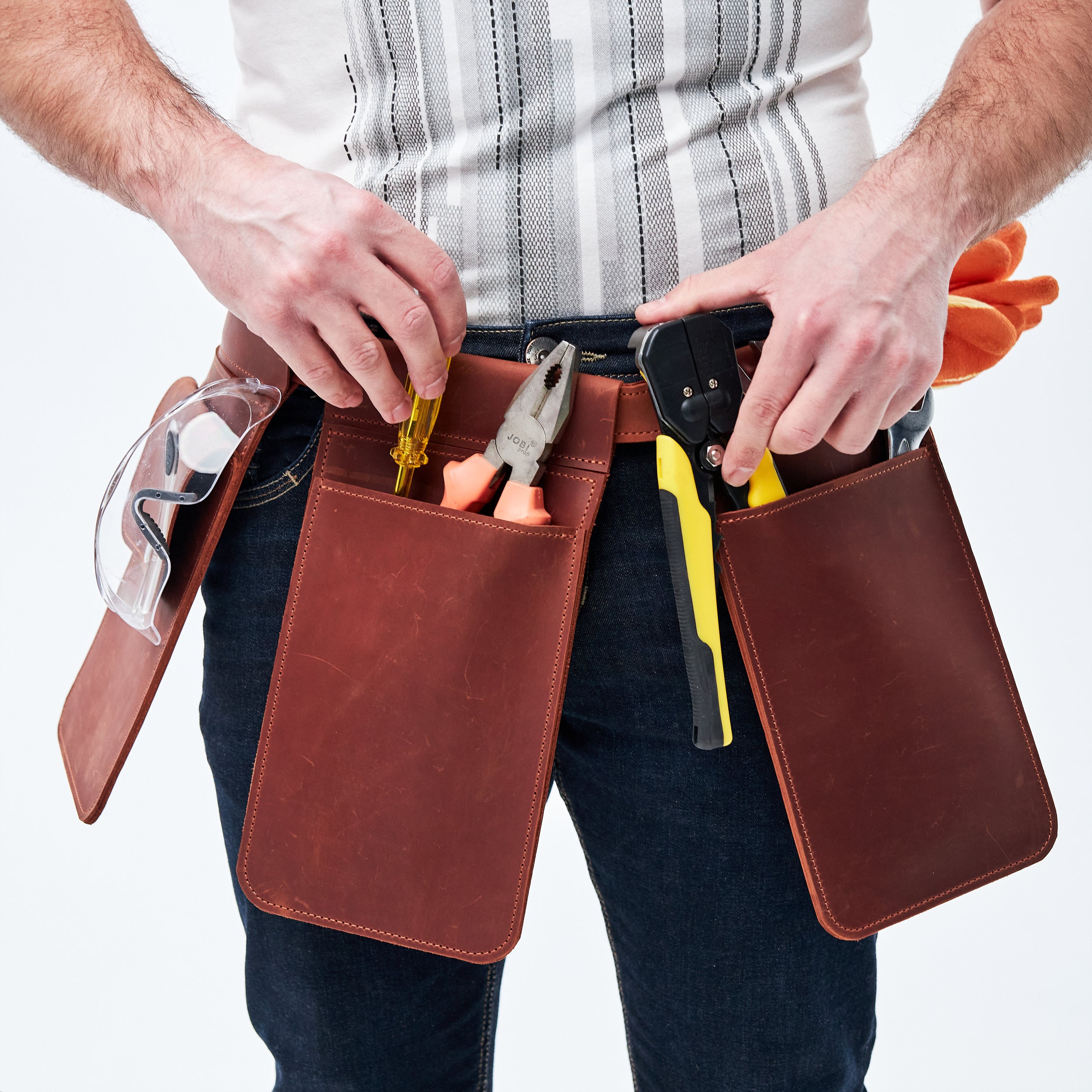 Trutuch Brown Leather Tool Belt | Pouch Bag | 17 Pockets | Tool Pouch | Carpenter | Construction | Framers | Electrician, Men's, Size: Large