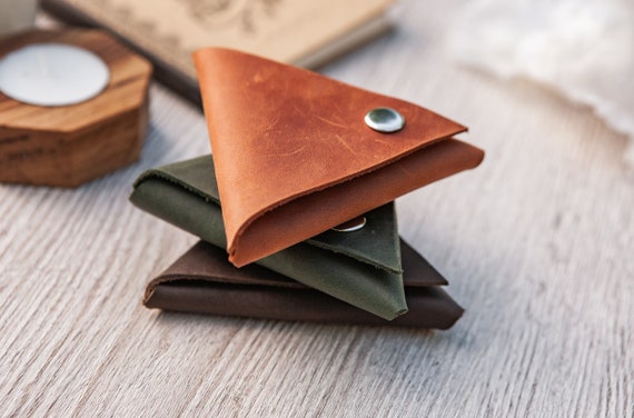 Monedero triangular Bolsa de monedas de cuero Monedero de cuero Monedero de cambio pequeno Mini monedero de monedas Monedero de monedas para mujeres Monedero minimalista Etsy Espana
