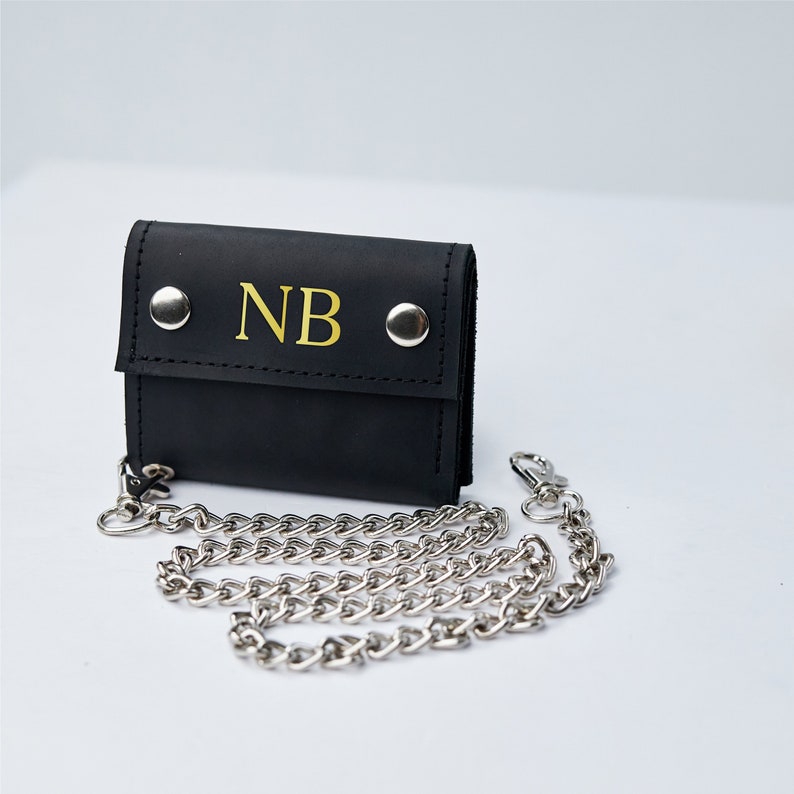 Cartera personalizada con cadena, Cartera de cadena hecha a mano, Cartera de cuero con cadena para hombre, Cartera de cadena de motocicleta, Cartera de monograma para hombre imagen 2