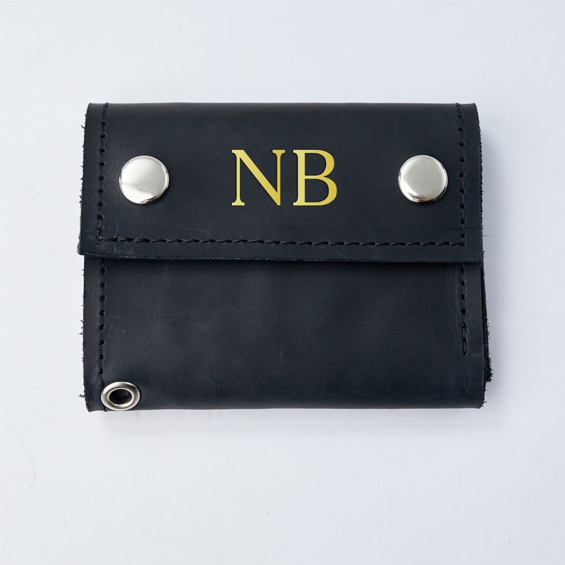 Cartera personalizada con cadena, Cartera de cadena hecha a mano, Cartera de cuero con cadena para hombre, Cartera de cadena de motocicleta, Cartera de monograma para hombre imagen 8