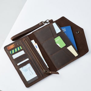 Cartera de viaje de cuero, Cartera de viaje personalizada, Organizador de cartera de viaje, Idea de regalo de viajero, Cartera de documentos de viaje, Organizador de viaje de cuero imagen 1
