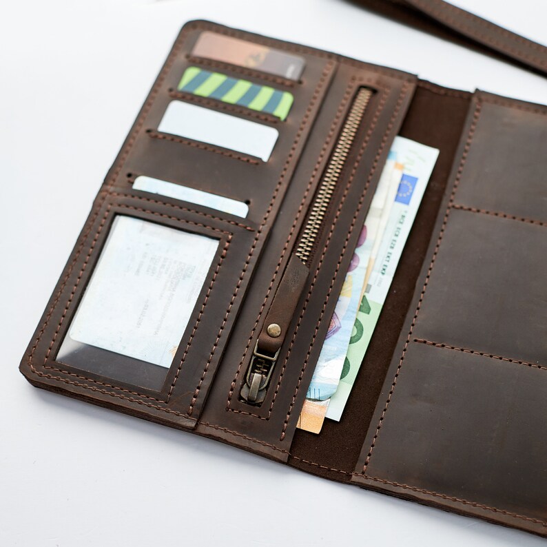 Cartera de viaje de cuero, Cartera de viaje personalizada, Organizador de cartera de viaje, Idea de regalo de viajero, Cartera de documentos de viaje, Organizador de viaje de cuero imagen 10