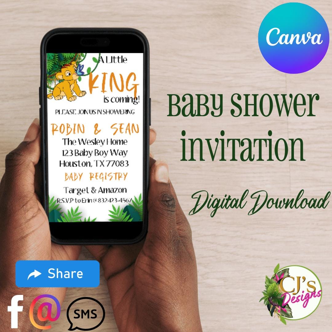 Digital Download Baby Lion Baby Shower Invitation Template Pack