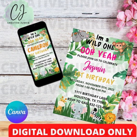 Wild One Birthday Digital Download Invitation Etsy