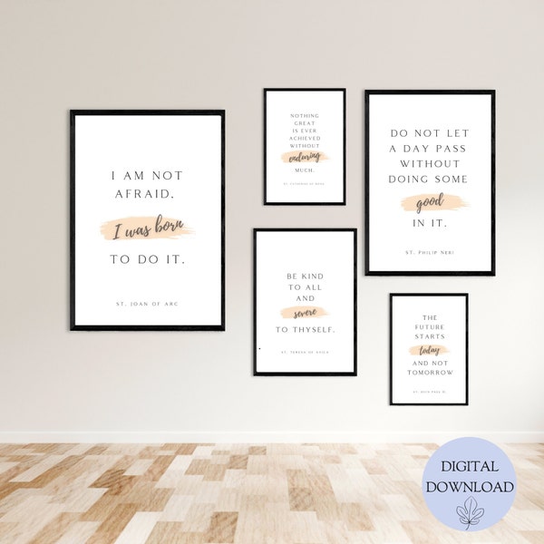 Saint Quotes Wall Gallery Set of 5 + Extra gift, Catholic Prints, Christian Wall Art, Motivation decoration, Catholic Printable Wall Art
