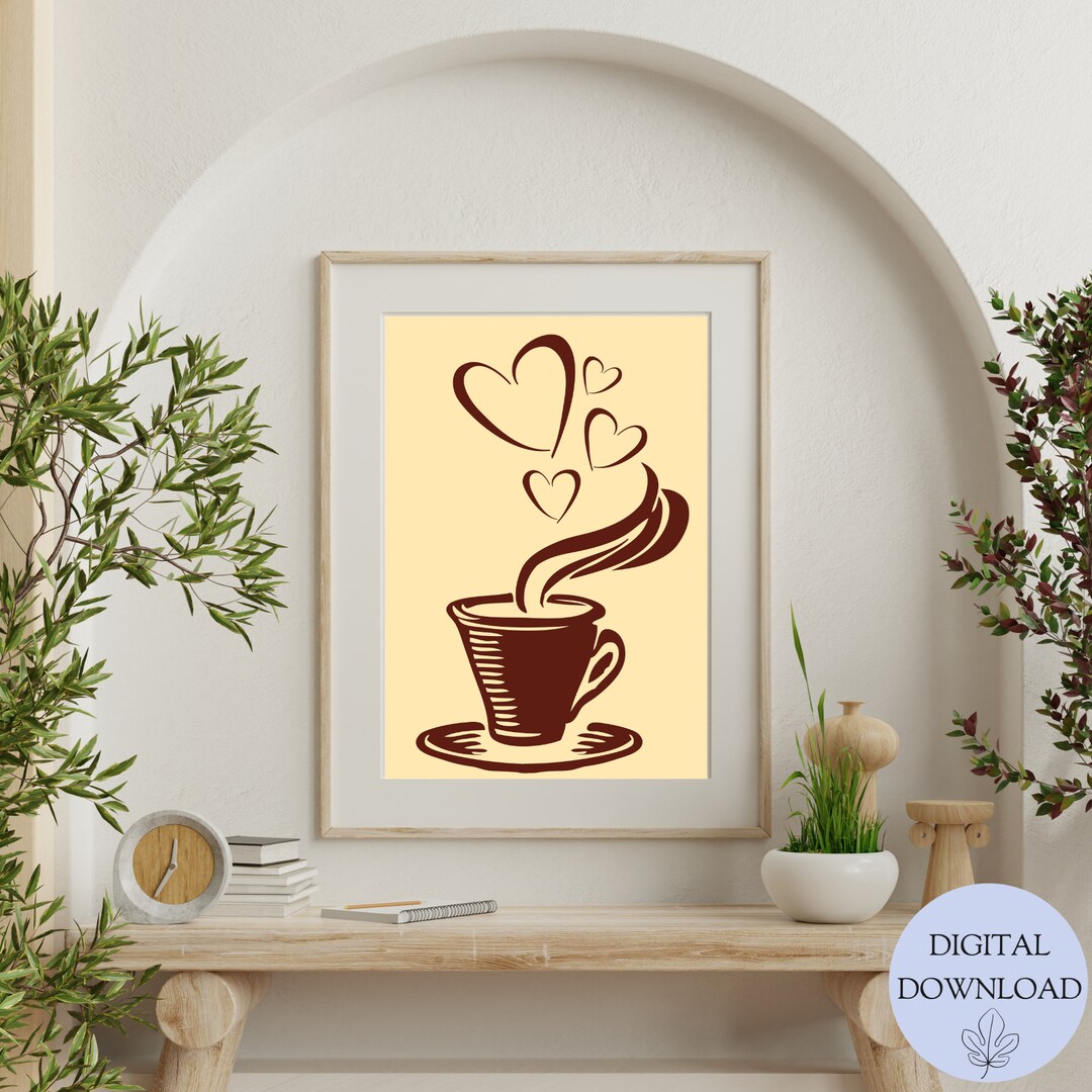 Coffee Printable Wall Art / Café Bar Printables / Coffee With Hearts ...