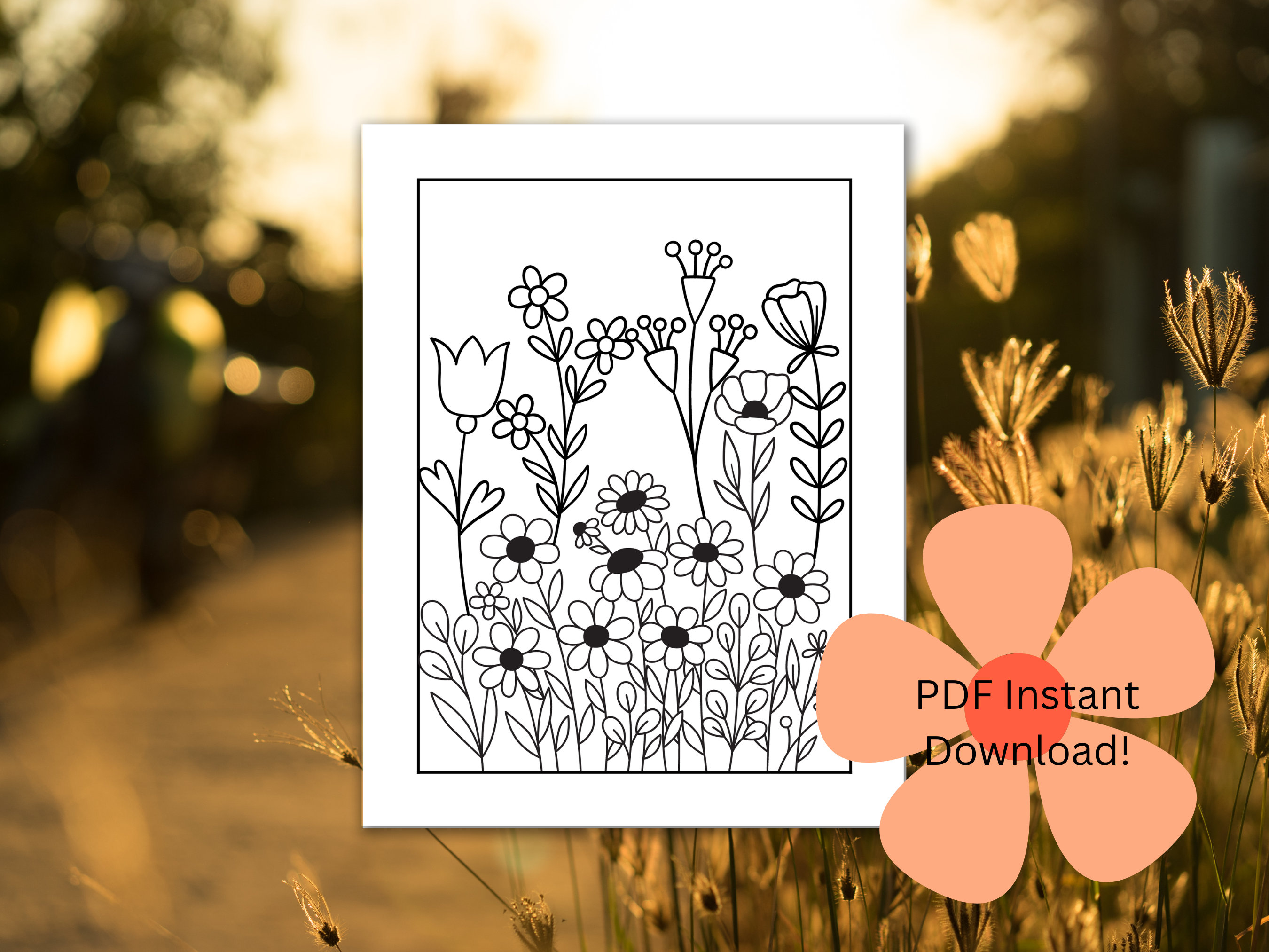 Wildflower Coloring Page Bundle Printable Instant Download Etsy