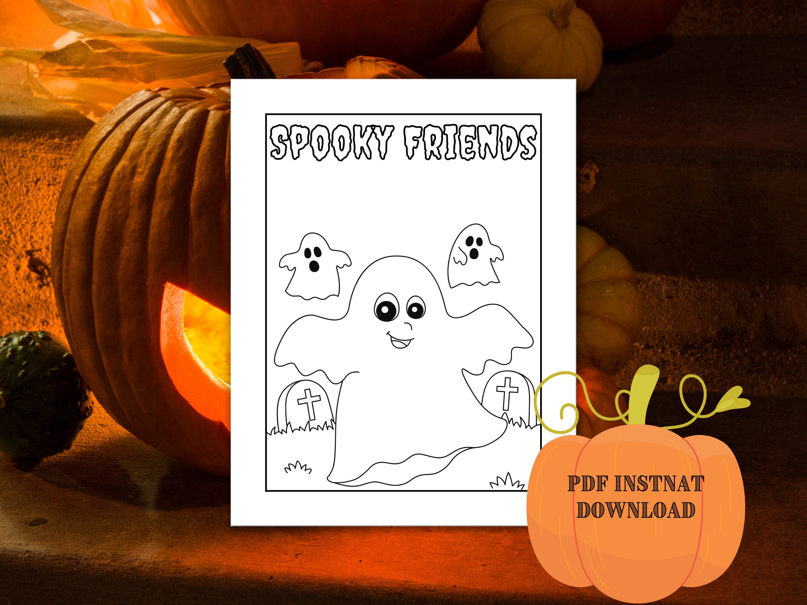 Halloween Coloring Page Pumpkin Ghost Scare Crow Instant - Etsy
