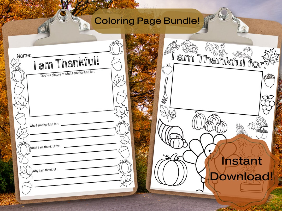 Thankful Thanksgiving Coloring Pages Bundle for Kids