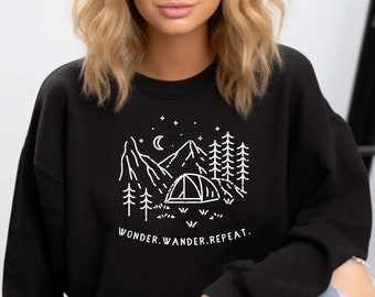Wonder Wander Repeat, Wander Shirt,  Outdoorsy Shirt, Travel Crewneck, Hiking Sweatshirt, Camping Sweater, Adventure Sweatshirt