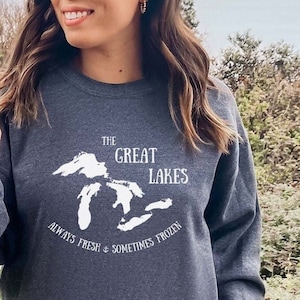 Always Fresh Sometimes Frozen Sweatshirt, Great Lakes Crewneck, Lake Michigan Sweatshirt, Lake Life Sweater, Great Lakes Shirt image 1