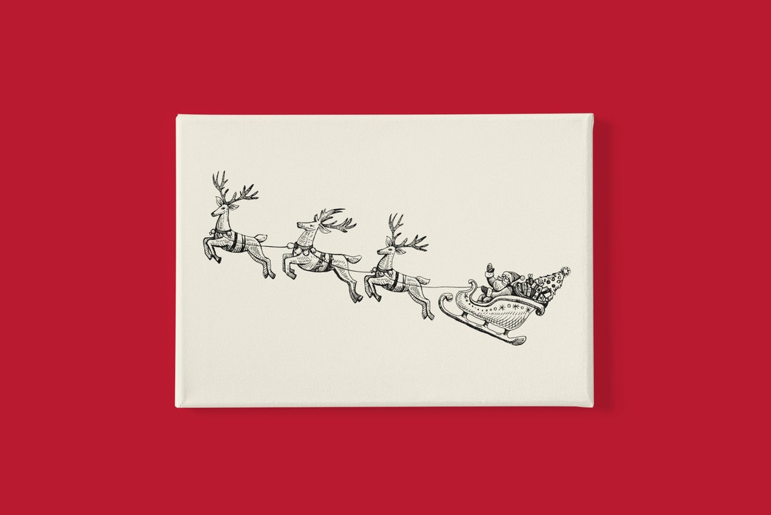 Santa Sleigh Printable, Holiday Decor Vintage Santa, Christmas Decor, Winter Wall Art, Antique ...