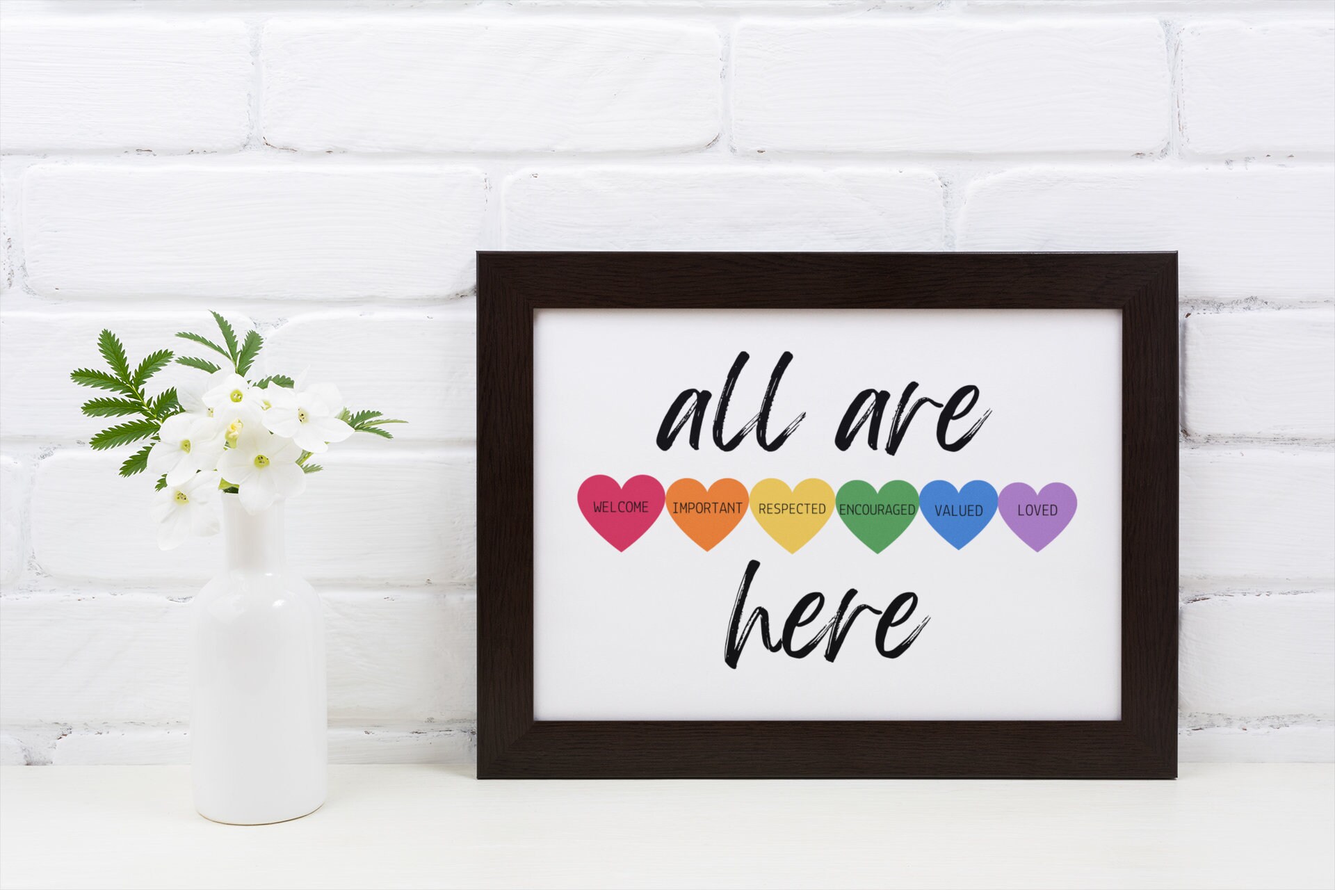 All Are Welcome Here Digital Art Print | Inclusive Sign | Rainbow ...