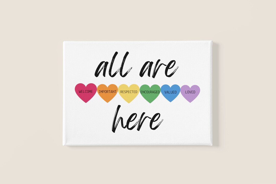 All Are Welcome Here Digital Art Print | Inclusive Sign | Rainbow ...