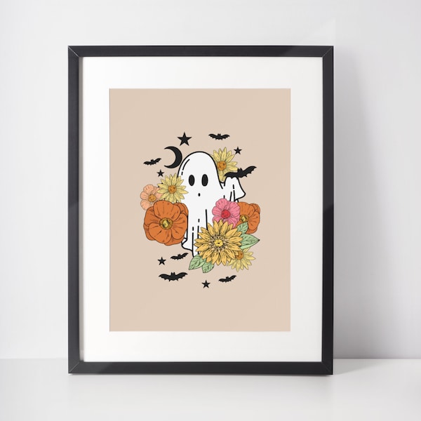 Floral Ghost Print, Ghost Print, Ghost Art Print, Halloween Artwork, Popular Printables, Ghost Wall Art, Popular Right Now, Trick-Or-Treat