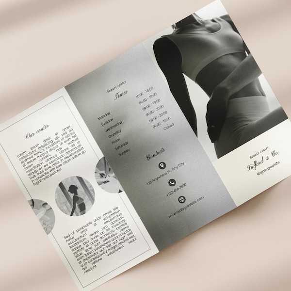 Modern Trifold Brochure Template, Beauty Salon Pricelist, Spa Wellness Center Brochure, Esthetician Trifold Brochure, Beauty Salon Brochure
