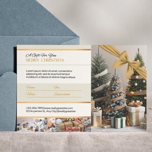 Modèle de certificat-cadeau de Noël, certificat de vacances, chèque-cadeau personnalisable, carte-cadeau imprimable DIY pour les petites entreprises
