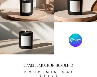 Schwarzes Kerzenetikett Mockup, Kerzenmockup Canva, schwarzes Kerzenglas Mockup, Canva-Kerze