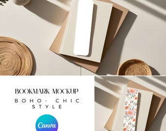 Canva Digitales Lesezeichen-Mockup, Canva Drag and Drop, Lesezeichen-Mockup Canva, Boho-Lesezeichen-Mockup, neutrales Lesezeichen-Design