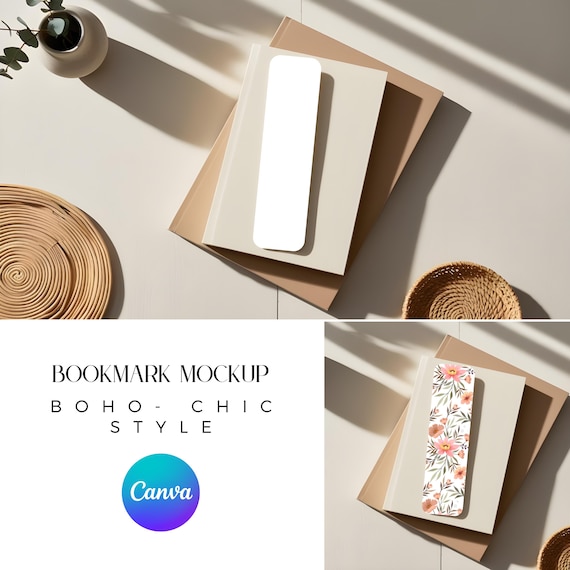 Canva Digital Bookmark Mockup, Canva Drag and Drop, Bookmark Mockup Canva, Boho Bookmark Mockup, Neutral Bookmark Design