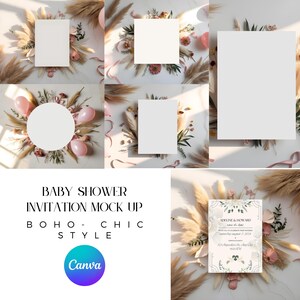 Pink Canva Baby Shower Invitation Mockup, Canva Invite mockup, Girl's Birthday Invitation Mockup,
