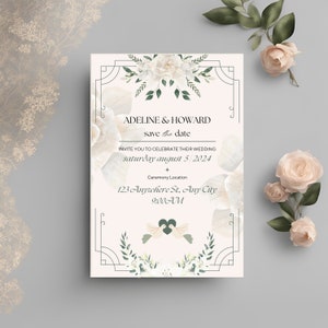Editable Floral Wedding Save the Date Canva Template,Customizable Digital Wedding Invitation Template,Printable Boho Wedding Announcement