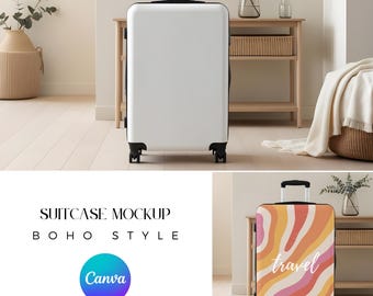 Redigerbar resväskamodell för Canva, Print on Demand-mall för bagagedesign, anpassningsbar resväskamodell