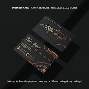 Editable Business Card Canva Template | Elegant Modern Black & Gold Business Card Design | Customizable Small Business Branding