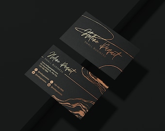 Editable Business Card Canva Template | Elegant Modern Black & Gold Business Card Design | Customizable Small Business Branding