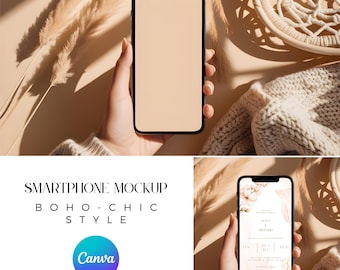 Canva iPhone Screen Mockup, Smartphone Screen Device Mockup, Canva Phone Mockup, Social Media Mockup, Canva Boho Mockup