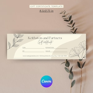 Plantilla de certificado de regalo elegante, diseño de Canva editable, vale de regalo de bricolaje para pequeñas empresas, tarjeta de regalo personalizable